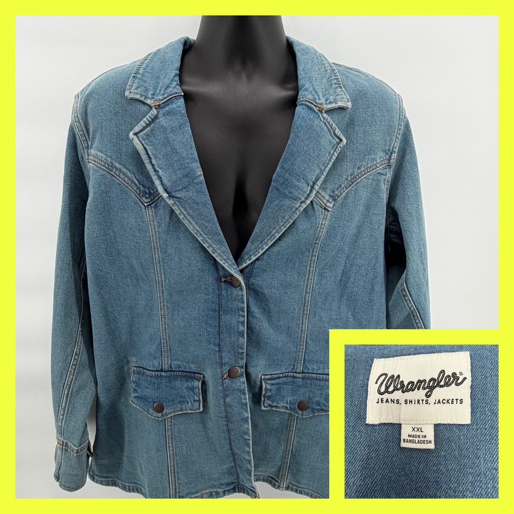 NWT Wrangler Retro Women's Denim Blazer‎ Jacket Western Yoke Light Wash XXL